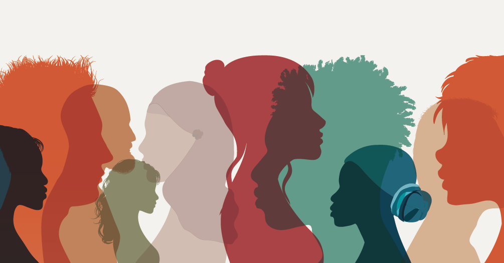 Silhouettes of a diverse group of people.
