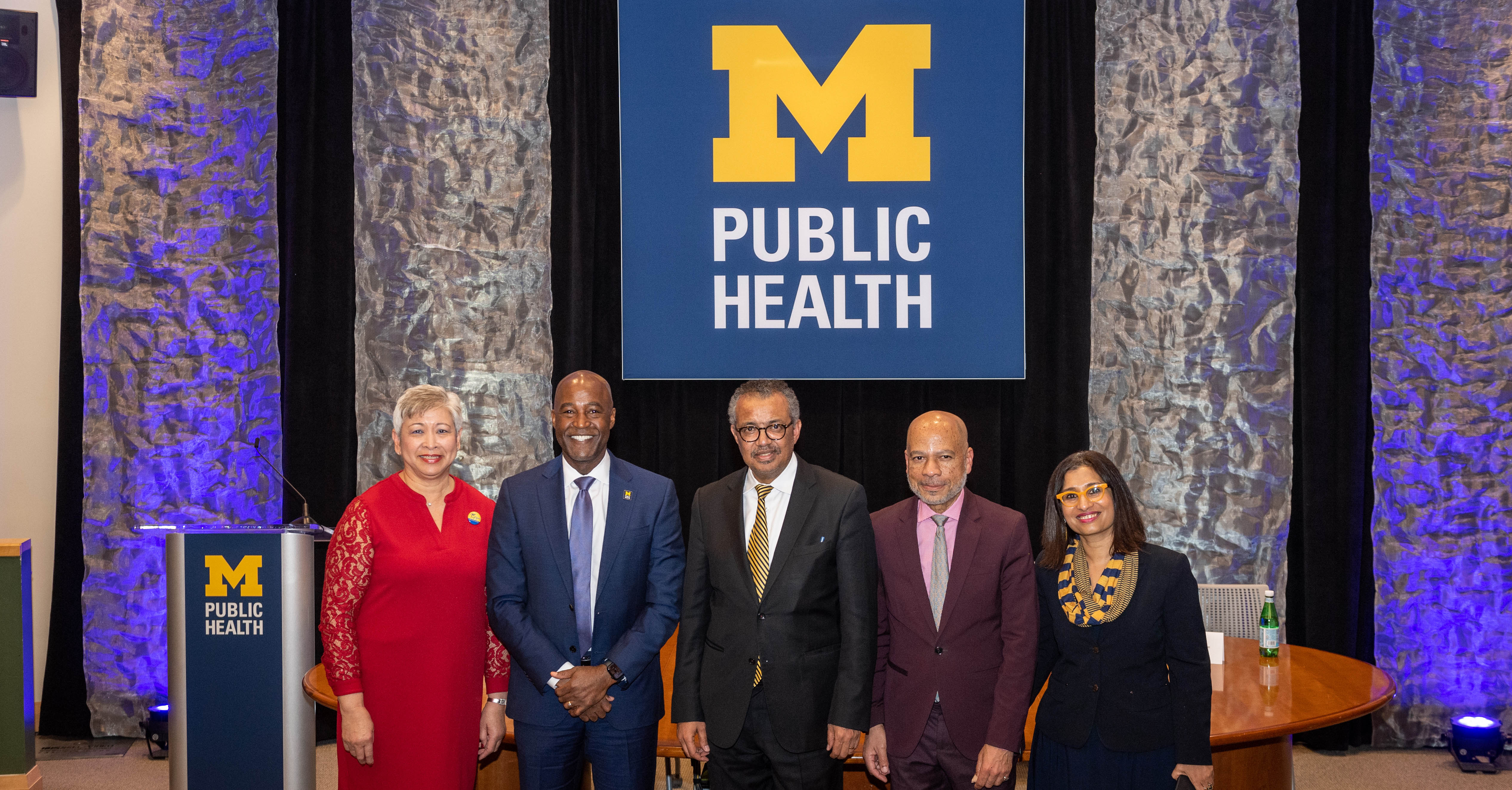 Dr. Tedros Adhanom Ghebreyesus, Director-General of the World Health Organization, stands with public health researchers after a conversation on global public health.
