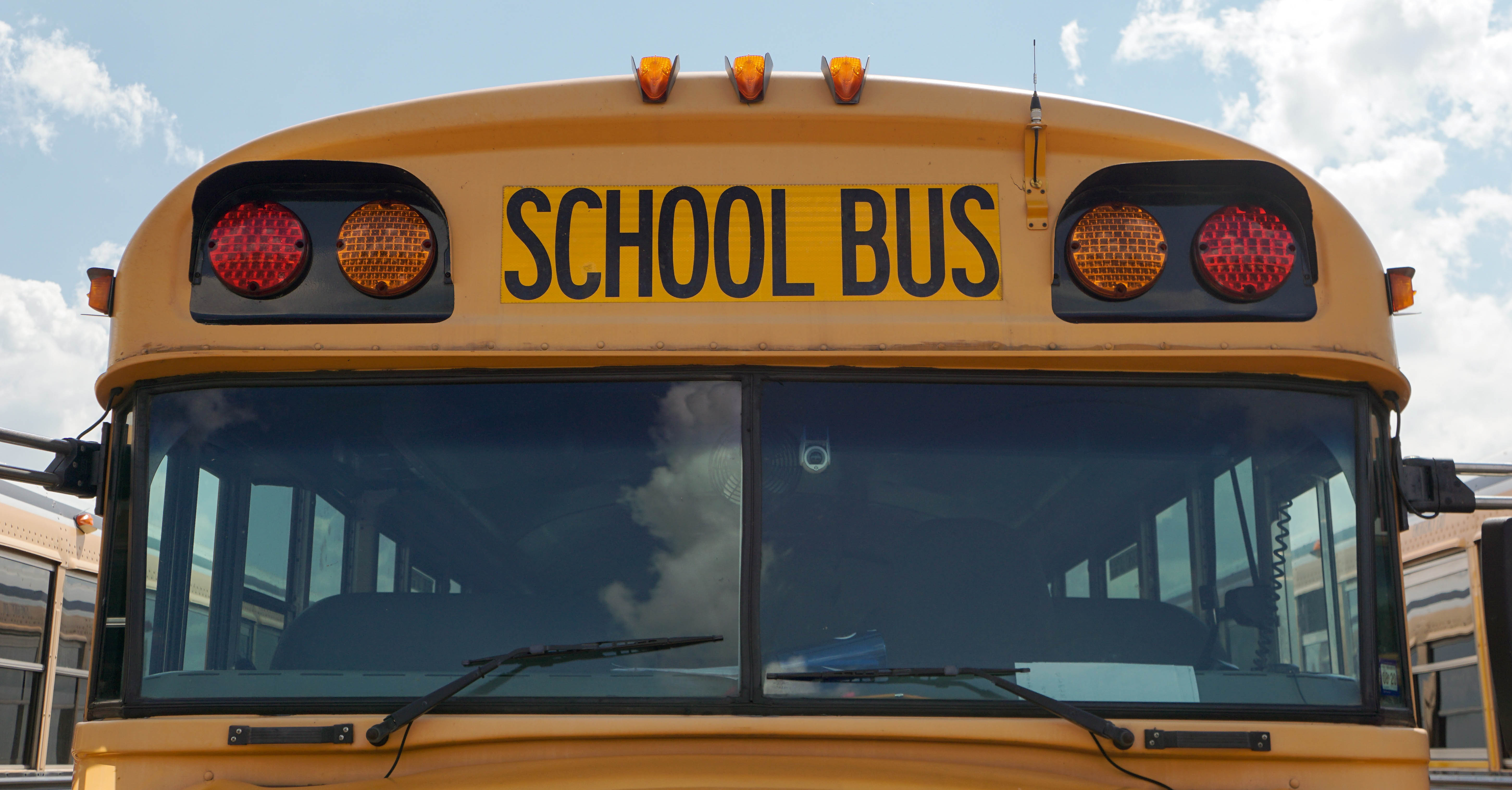 The front of a school bus.