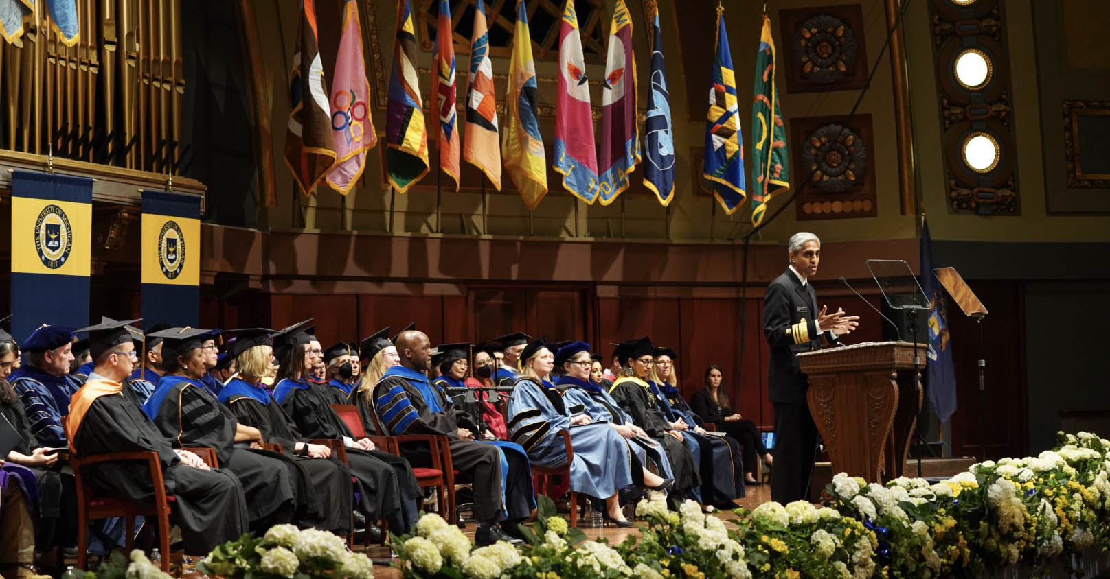 Dr. Vivek H. Murthy, the US Surgeon General, addressed the University of Michigan School of Public Health graduating Class of 2023 during commencement April 27 at Hill Auditorium. “The world needs you more than ever,” Murthy told the graduates.