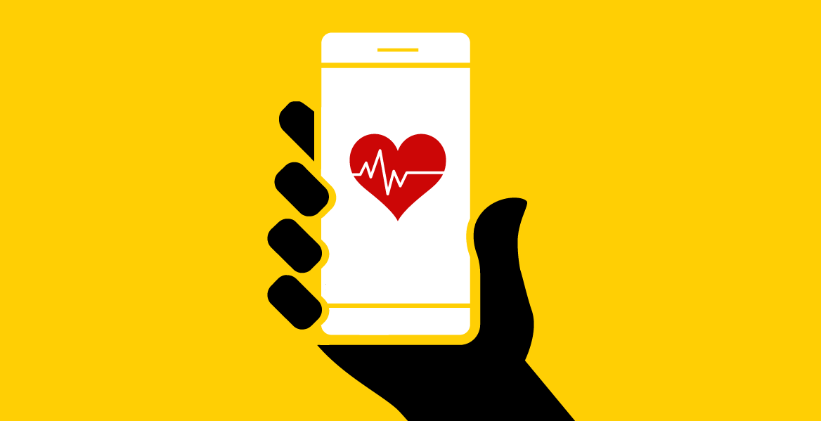 illustration of a mobile phone show a heart health monitoring app